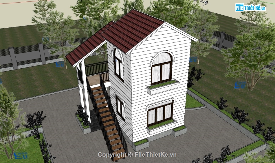 Model su nhà phố  2 tầng,File sketchup nhà phố 2 tầng,Nhà phố 2 tầng file sketchup,Nhà phố 2 tầng 5.4x5.7m
