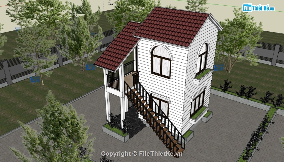 Model su nhà phố  2 tầng,File sketchup nhà phố 2 tầng,Nhà phố 2 tầng file sketchup,Nhà phố 2 tầng 5.4x5.7m