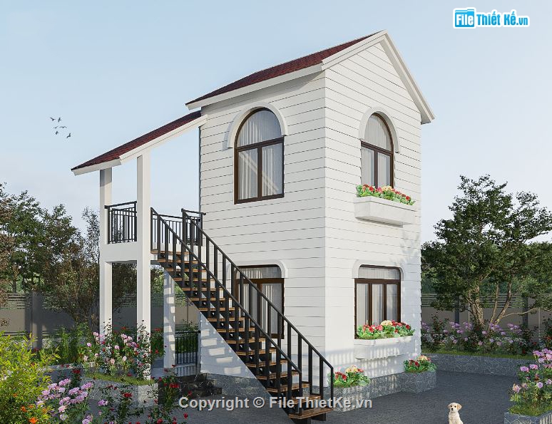 Model su nhà phố  2 tầng,File sketchup nhà phố 2 tầng,Nhà phố 2 tầng file sketchup,Nhà phố 2 tầng 5.4x5.7m