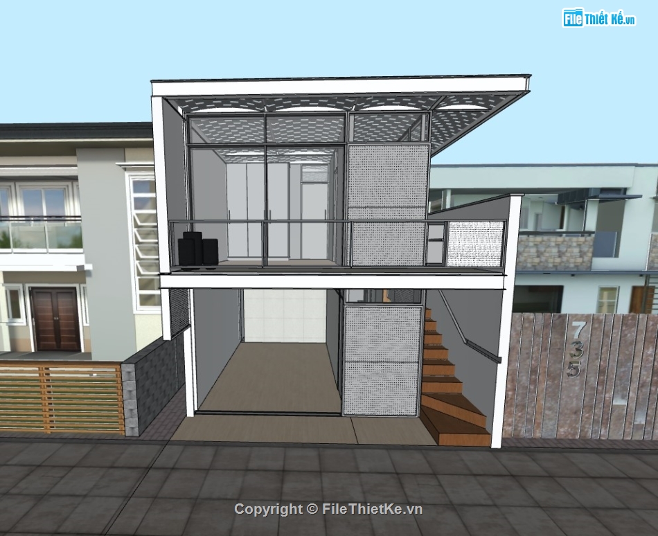 su nhà phố,sketchup nhà phố,su nhà phố 2 tầng,sketchup nhà phố 2 tầng