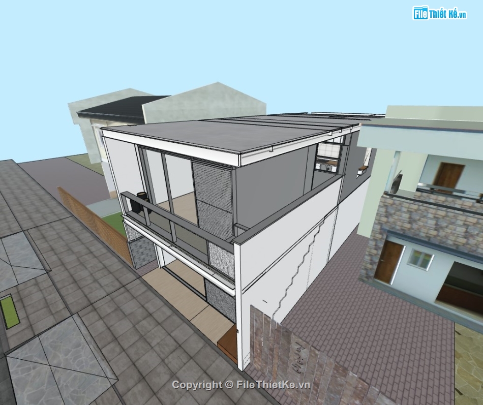 su nhà phố,sketchup nhà phố,su nhà phố 2 tầng,sketchup nhà phố 2 tầng