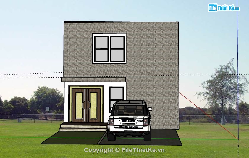 Nhà phố 2 tầng,Nhà 2 tầng đẹp,model su nhà phố 2 tầng,sketchup nhà phố 2 tầng