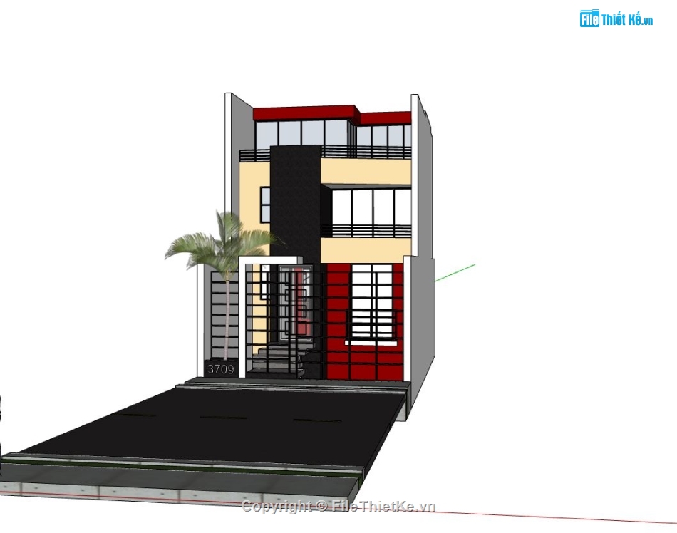 nhà phố 2 tầng,file nhà phố sketchup,nhà phố hiện đại