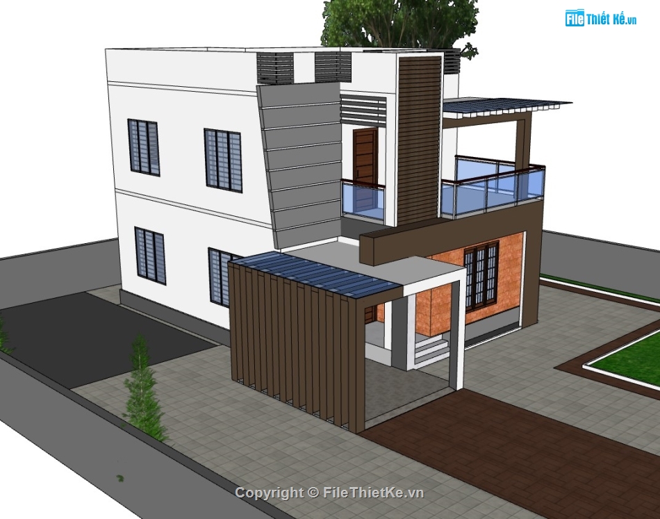 nhà phố 2 tầng,sketchup nhà phố,su nhà phố 2 tầng