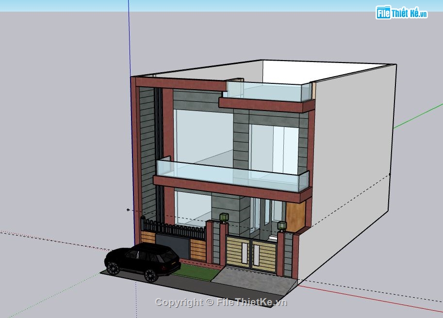 Nhà phố 2 tầng,model su nhà phố 2 tầng,sketchup nhà phố 2 tầng