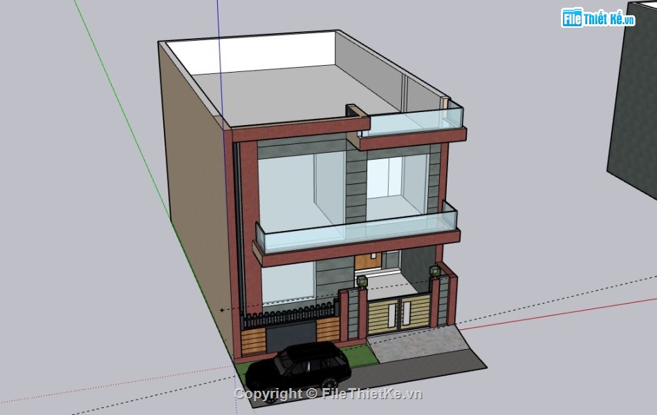 Nhà phố 2 tầng,model su nhà phố 2 tầng,sketchup nhà phố 2 tầng