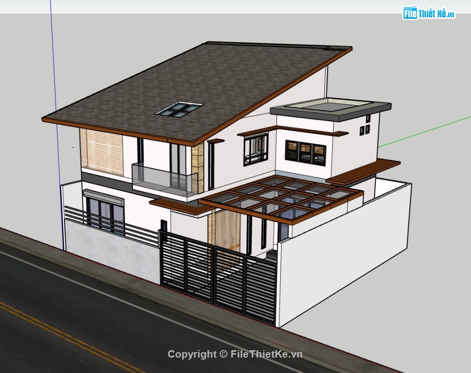 nhà phố sketchup,File sketchup nhà,su nhà phố 2 tầng,sketchup nhà phố 2 tầng