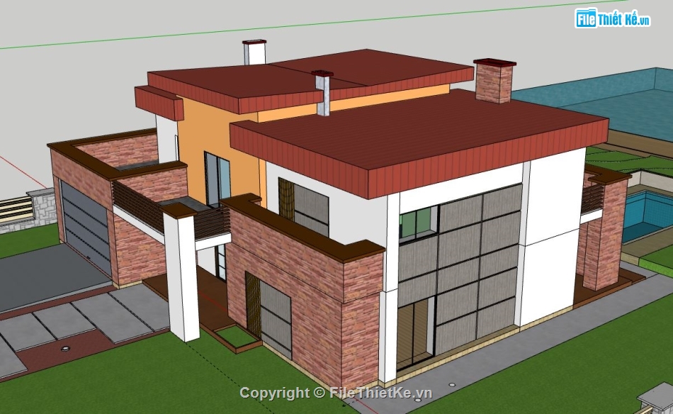 Nhà phố 2 tầng,model su nhà phố 2 tầng,nhà phố 2 tầng file su,sketchup nhà phố 2 tầng