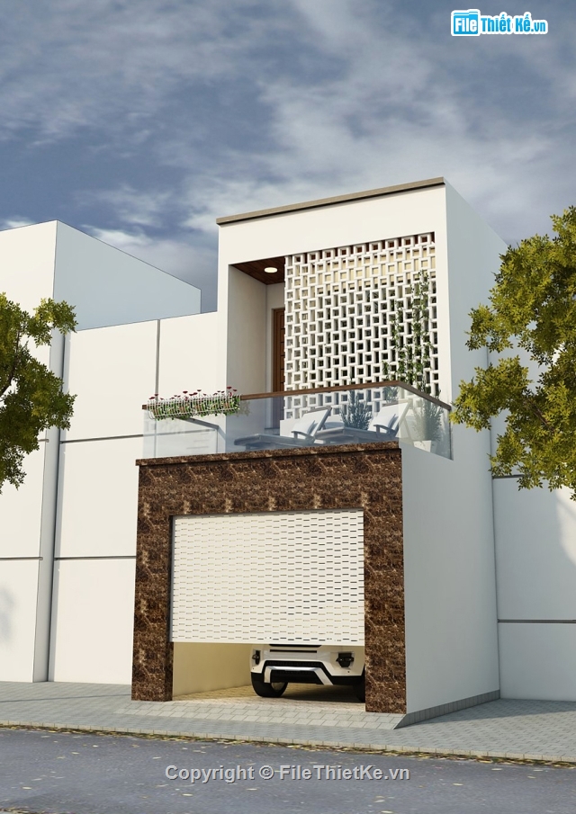 File Sketchup nhà phố 2 tầng hiện đại,4.5x20m,File Sketchup nhà phố 2 tầng hiện đại 4.5x20m