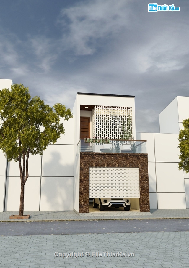 File Sketchup nhà phố 2 tầng hiện đại,4.5x20m,File Sketchup nhà phố 2 tầng hiện đại 4.5x20m