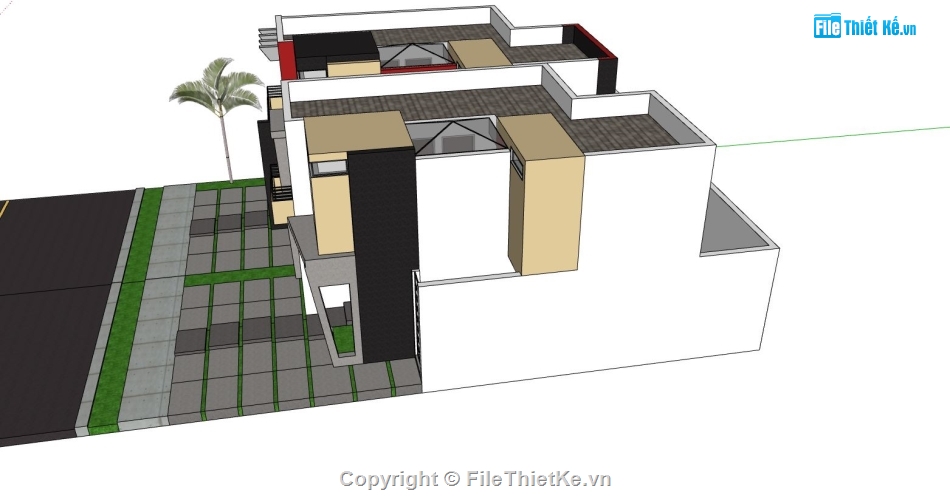 nhà phố 2 tầng,file sketchup nhà phố hiện đại,nhà phố liền kề,sketchup nhà 2 tầng