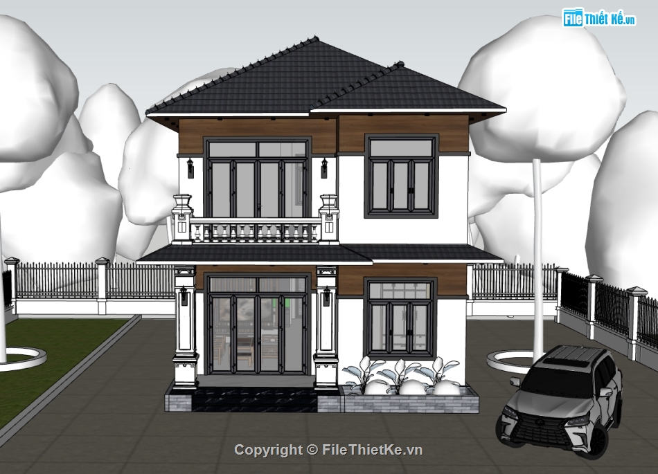 nhà phố 2 tầng,sketchup nhà phố,nhà phố,su nhà phố,nhà phố 2 tầng mái nhật