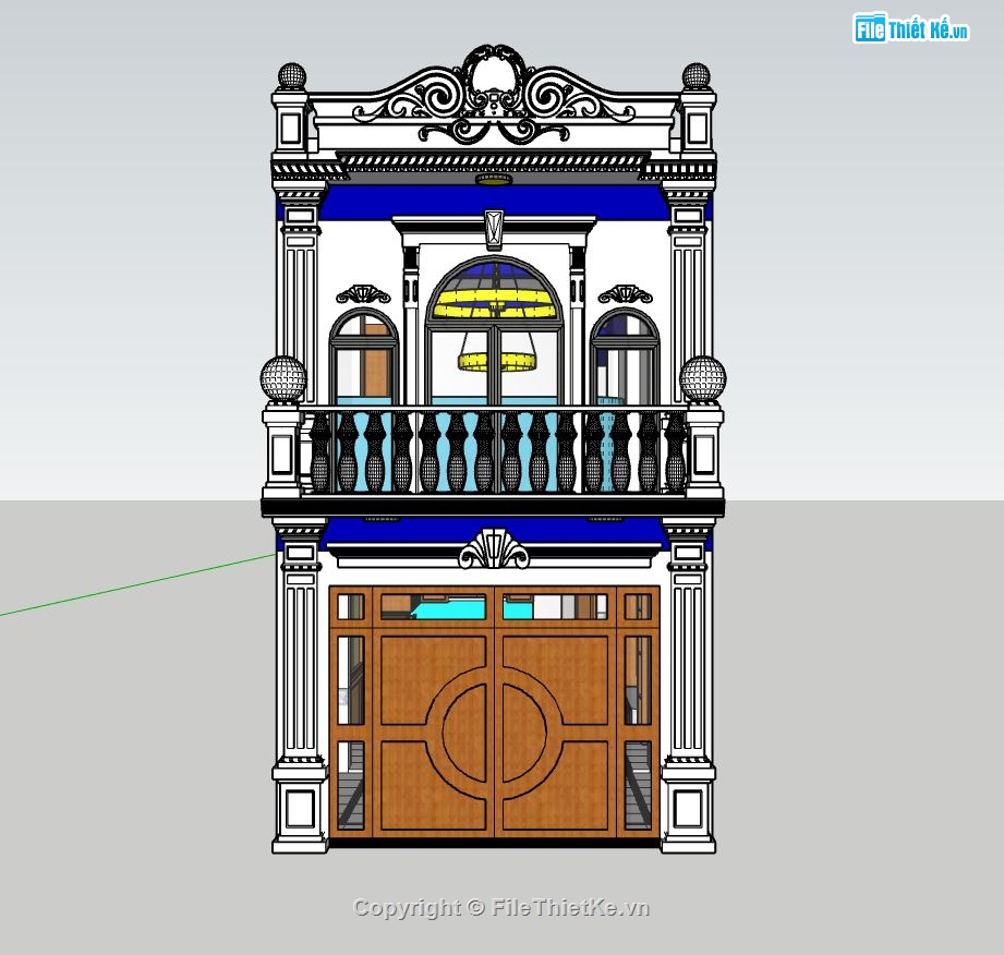 nhà phố sketchup,sketchup nhà phố 2 tầng,File nhà phố tần cổ điển,phối cảnh nhà phố 2 tầng