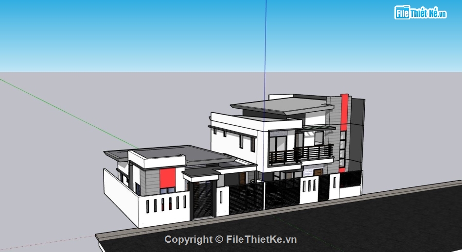 thiết kế nhà phố 2 tầng,sketchup nhà phố 2 tầng,mẫu nhà phố 2 tầng đẹp