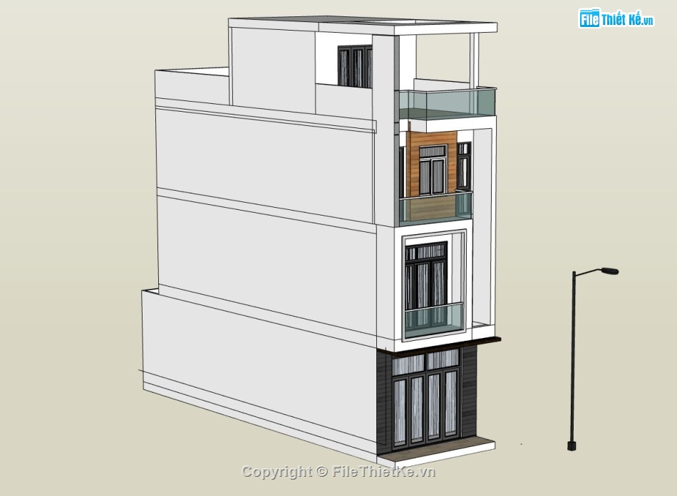 nhà phố 3 tầng,nhà phố 4 tầng,phối cảnh nhà phố 4 tầng,mẫu sketchup nhà phố 3 tầng