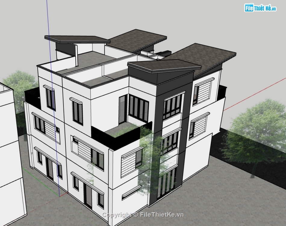 nhà phố 3 tầng file su,File su nhà phố 3 tầng,sketchup nhà phố 3 tầng