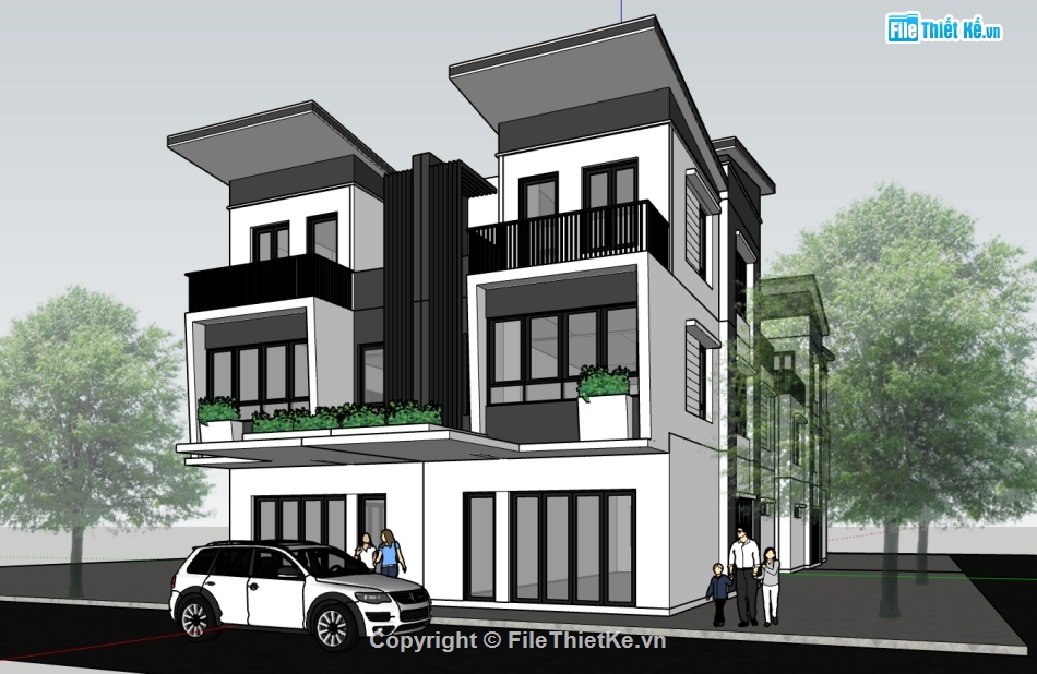 nhà phố 3 tầng file su,File su nhà phố 3 tầng,sketchup nhà phố 3 tầng