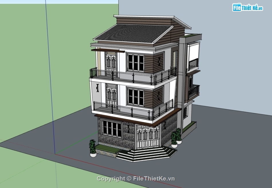 nhà phố 3 tầng,su nhà phố,sketchup nhà phố,su nhà phố 3 tầng