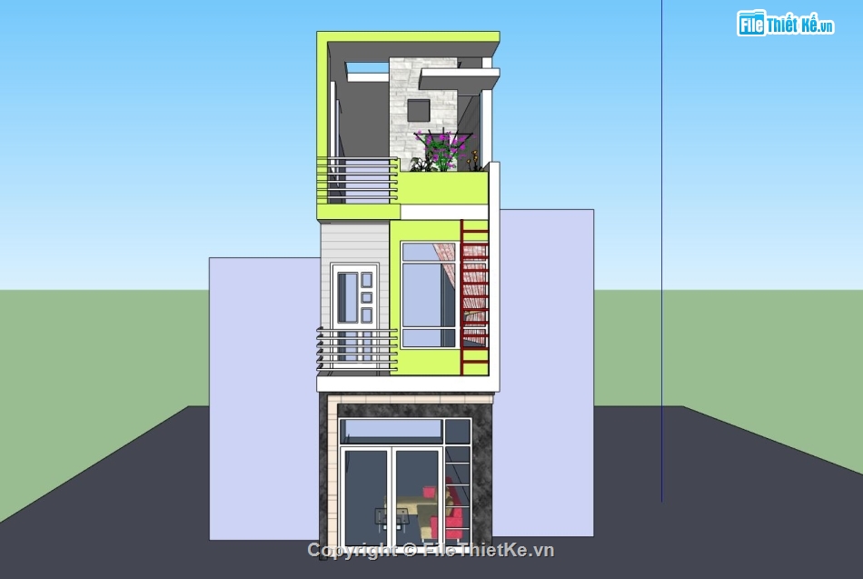 nhà phố 3 tầng,file sketchup nhà phố 3 tầng,model su nhà phố 3 tầng,nhà phố 3 tầng đẹp