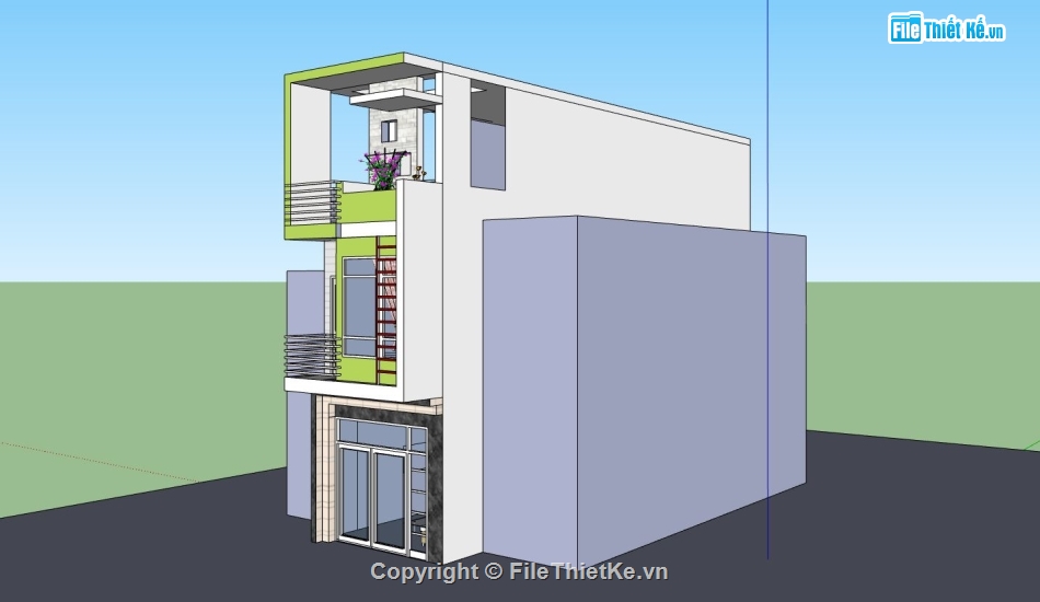 nhà phố 3 tầng,file sketchup nhà phố 3 tầng,model su nhà phố 3 tầng,nhà phố 3 tầng đẹp