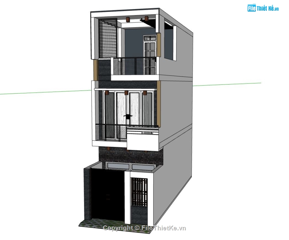 nhà phố 3 tầng,file sketchup nhà phố 3 tầng,mẫu thiết kế nhà phố 3 tầng