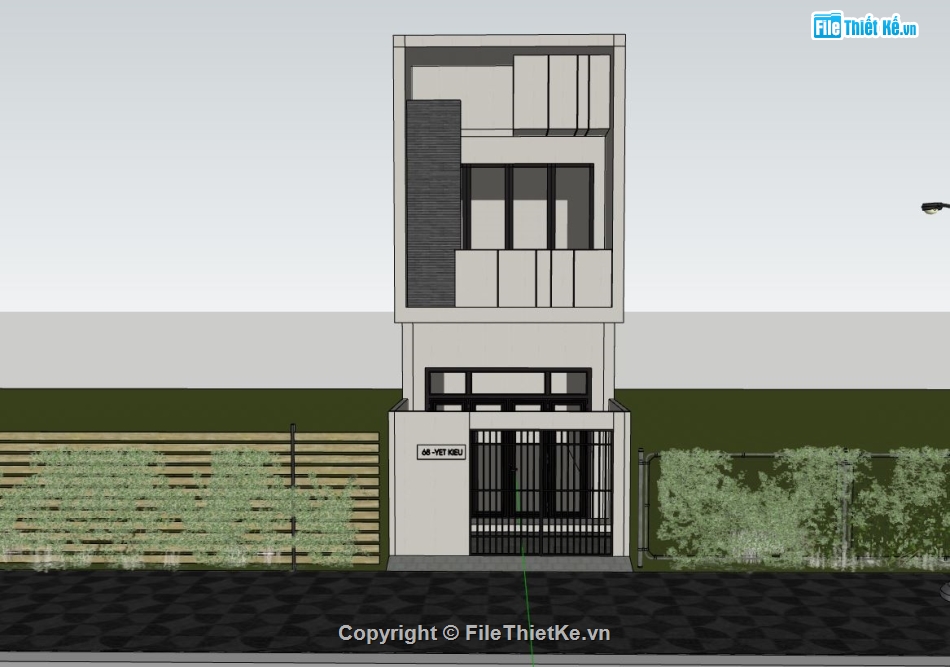 nhà phố 3 tầng,file sketchup nhà phố 3 tầng,phối cảnh nhà phố 3 tầng,mẫu nhà phố hiện đại