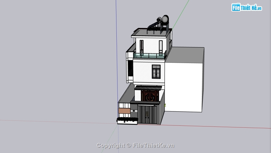 nhà phố 3 tầng,thiết kế nhà phố đẹp,sketchup nhà phố