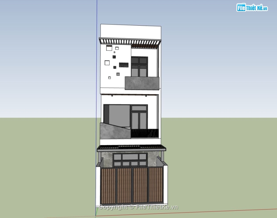 nhà phố 3 tầng,ngoại cảnh nhà phố,nhà phố hiện đại,sketchup nhà phố