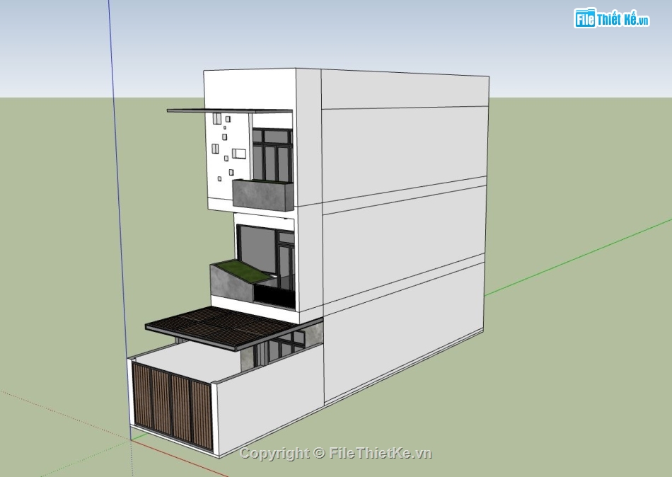 nhà phố 3 tầng,ngoại cảnh nhà phố,nhà phố hiện đại,sketchup nhà phố