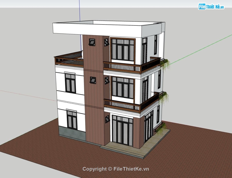 nhà phố 3 tầng,sketchup nhà phố,phối cảnh nhà phố,bản vẽ nhà phố