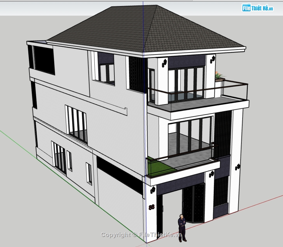 Nhà phố 3 tầng file su,model sketchup Nhà phố 3 tầng,model su Nhà phố 3 tầng,file su Nhà phố 3 tầng