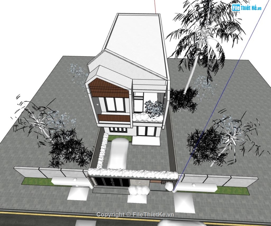 Model su nhà cấp 4,File sketchup nhà cấp 4,File su nhà cấp 4,Nhà cấp 4 7.5x25m