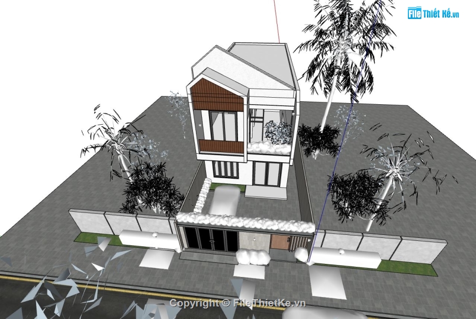 Model su nhà cấp 4,File sketchup nhà cấp 4,File su nhà cấp 4,Nhà cấp 4 7.5x25m