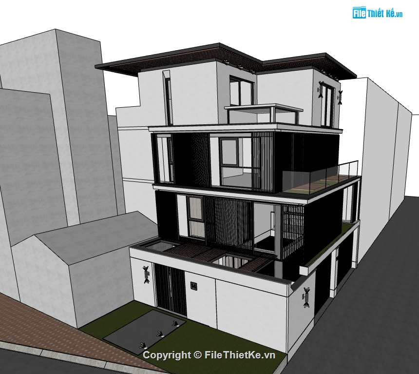 nhà phố 3 tầng,file sketchup nhà phố 3 tầng,model sketchup nhà phố 3 tầng,sketchup nhà phố 3 tầng