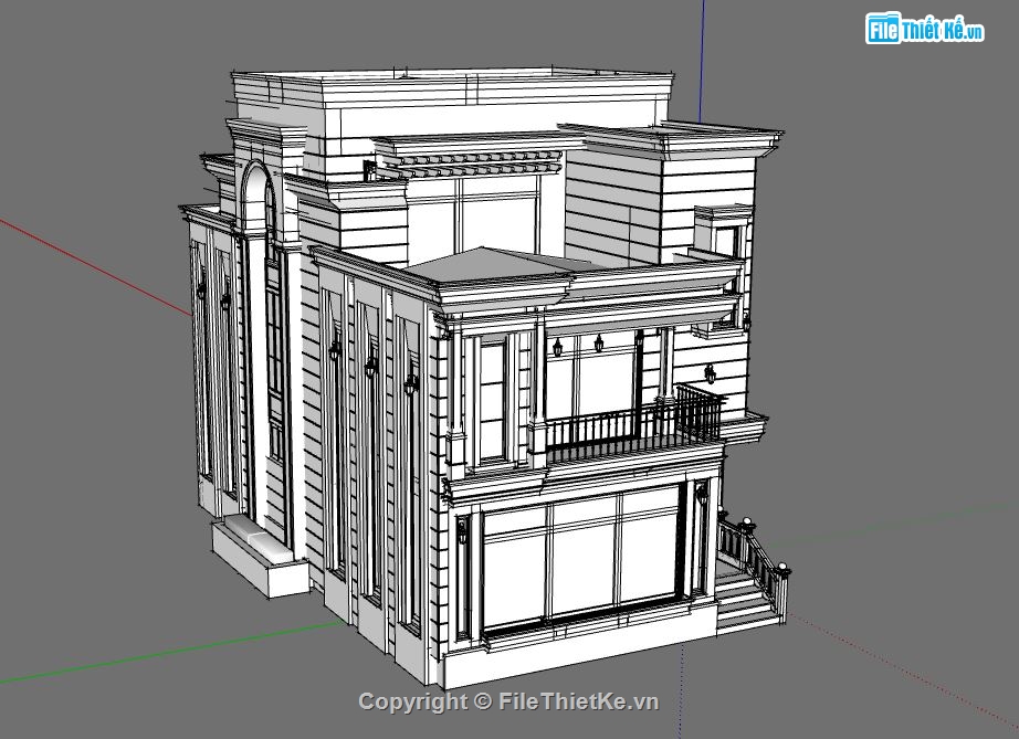 Nhà phố 3 tầng,model su nhà phố 3 tầng,nhà phố 3 tầng file su,sketchup nhà phố 3 tầng