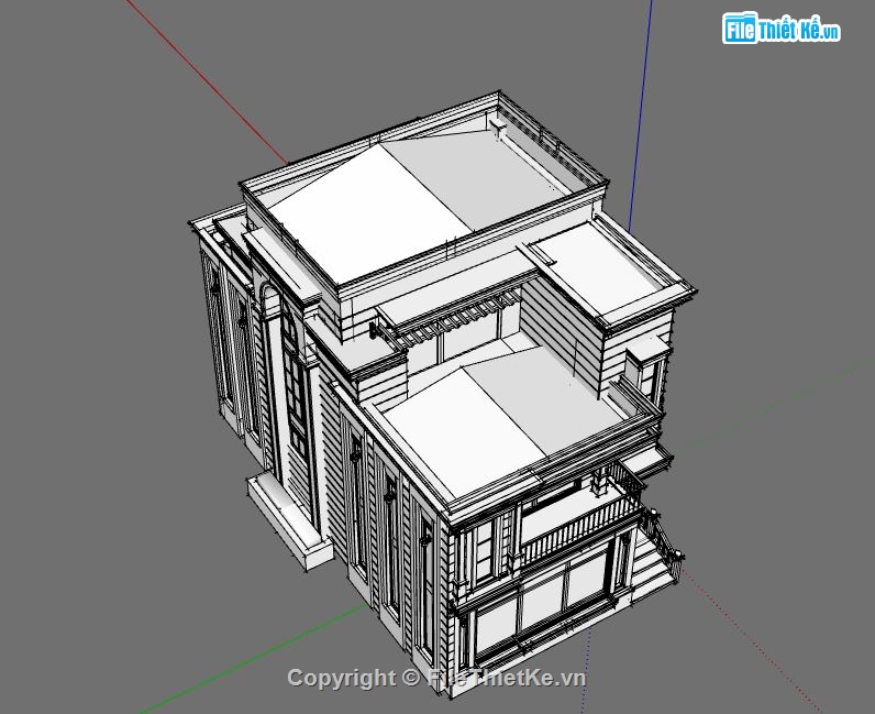 Nhà phố 3 tầng,model su nhà phố 3 tầng,nhà phố 3 tầng file su,sketchup nhà phố 3 tầng