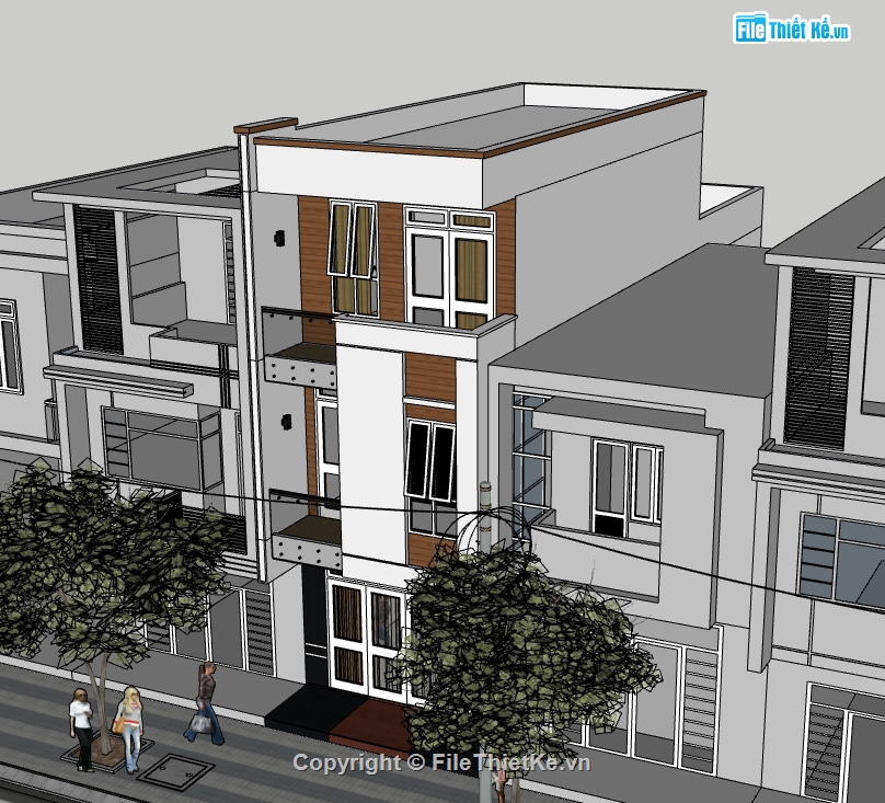 nhà phố 3 tầng,sketchup nhà phố 3 tầng,file sketchup nhà phố 3 tầng,model sketchup nhà phố 3 tầng