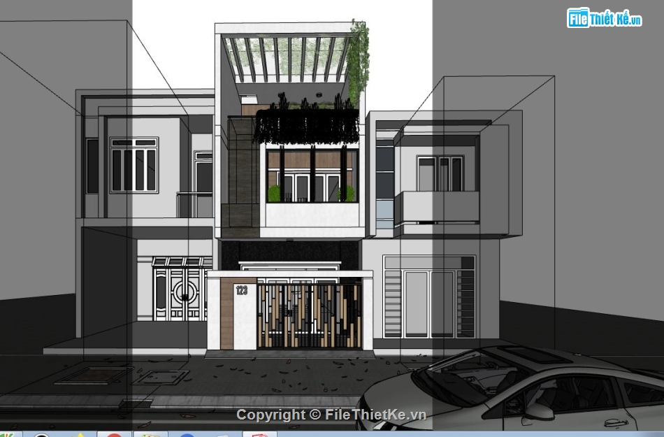 Sketchup,Nhà phố 2 tầng,Nhà phố hiện đại,Nhà phố 3 tầng,Su 3 tầng