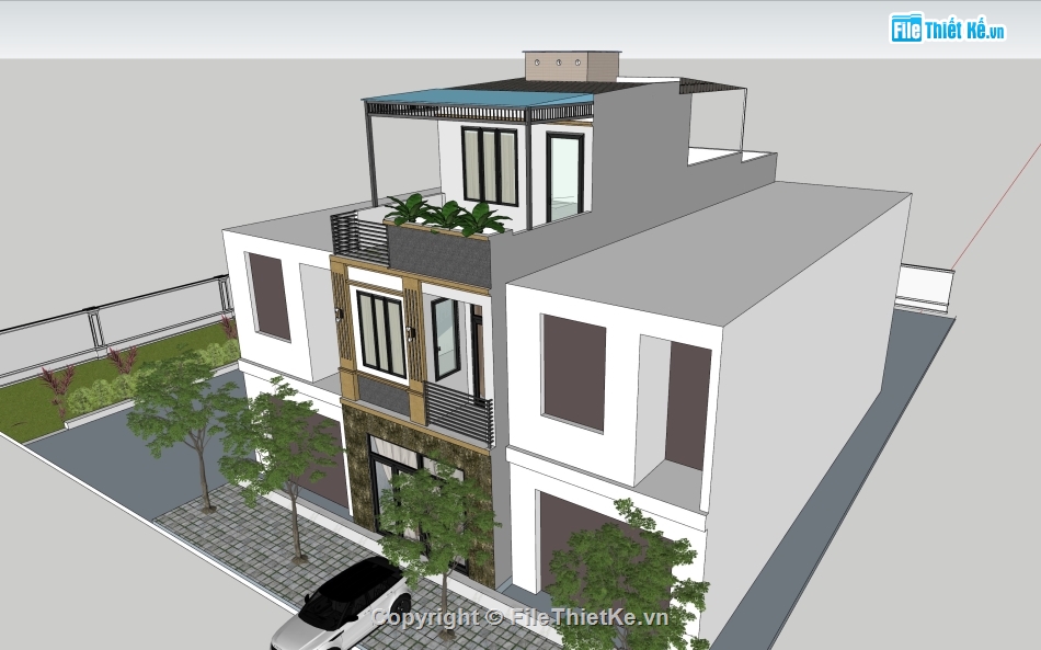 file sketchup,3 tầng,Nhà phố hiện đại,model 3d nhà phố 3 tầng,sketchup nhà phố 3 tầng
