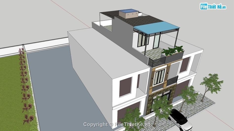 file sketchup,3 tầng,Nhà phố hiện đại,model 3d nhà phố 3 tầng,sketchup nhà phố 3 tầng