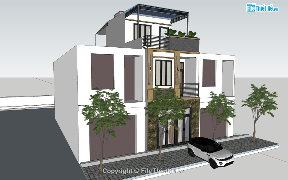 file sketchup,3 tầng,Nhà phố hiện đại,model 3d nhà phố 3 tầng,sketchup nhà phố 3 tầng
