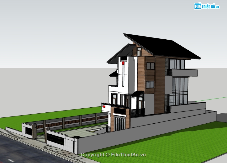 nhà 3 tầng file su,file su nhà phố 3 tầng,model su nhà phố 3 tầng,file sketchup nhà phố 3 tầng