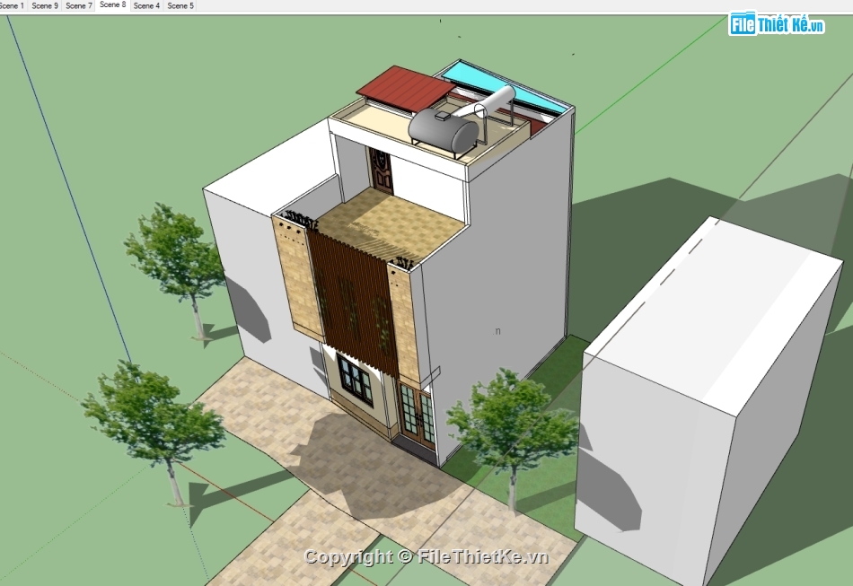 nhà 3 tầng,File sketchup nhà phố 3 tầng,File su nhà phố 3 tầng,model su nhà phố 3 tầng