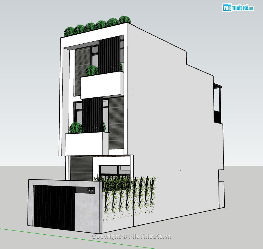 nhà phố 3 tầng file su,file su nhà phố 3 tầng,file sketchup nhà phố 3 tầng