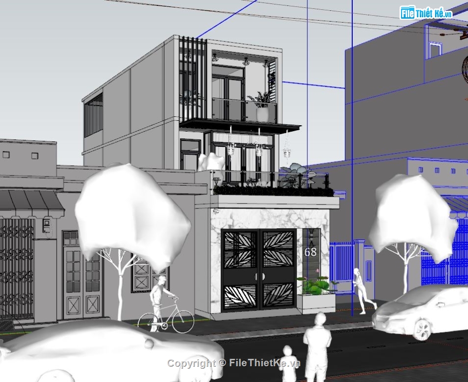 mẫu nhà phố 3 tầng sketchup,nhà phố 3 tầng sketchup,file sketchup nhà phố 3 tầng,nhà phố 3 tầng hiện đại