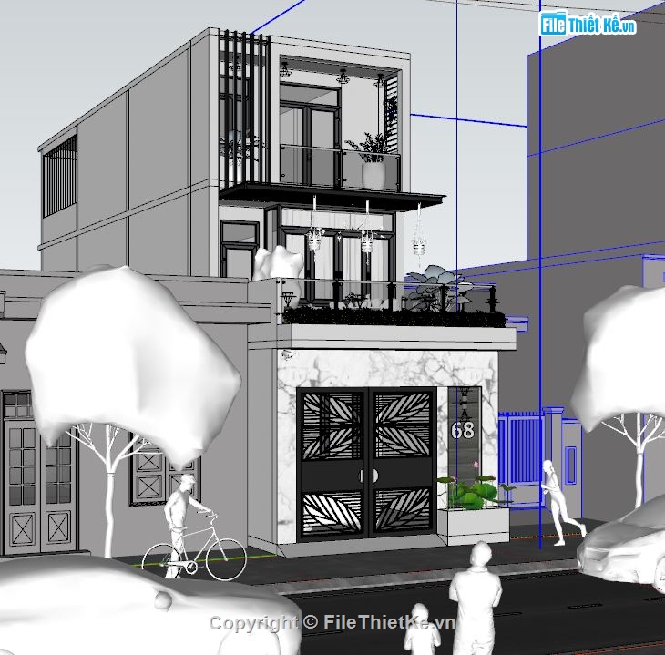 mẫu nhà phố 3 tầng sketchup,nhà phố 3 tầng sketchup,file sketchup nhà phố 3 tầng,nhà phố 3 tầng hiện đại