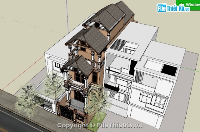 nhà phố,sketchup nhà phố,nhà phố 3 tầng