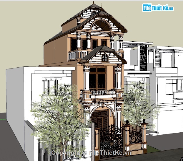 nhà phố,sketchup nhà phố,nhà phố 3 tầng