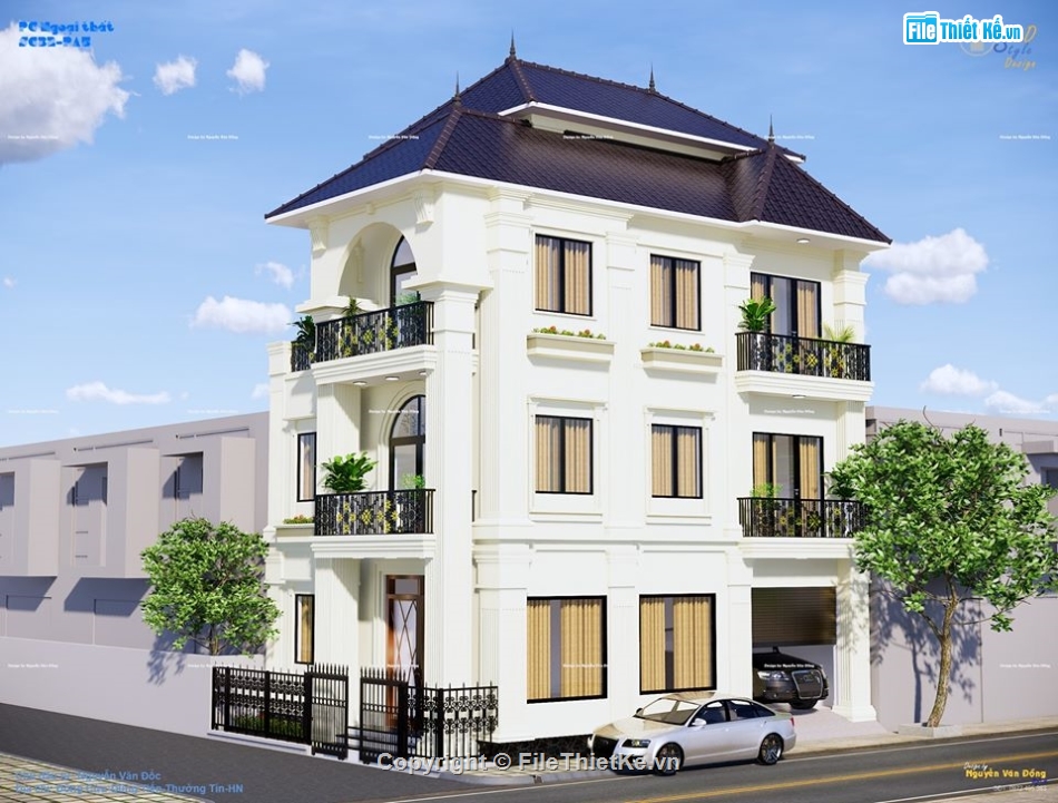 nhà phố 3 tầng,Sketchup nhà 3 tầng,nhà phố cổ điển,Sketchup nhà phố