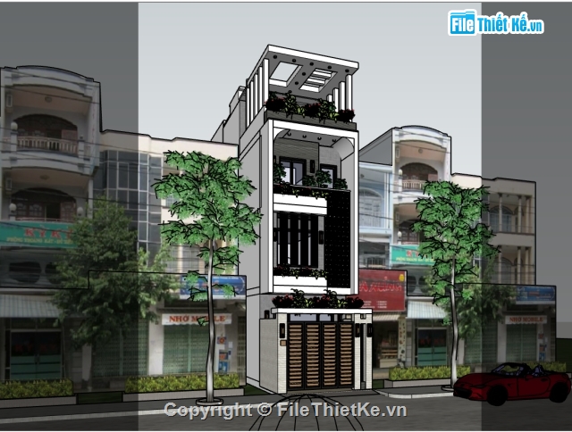 file sketchup nhà phố,file nhà phố sketchup,Model sketchup nhà phố,File 3D nhà phố,Mẫu nhà phố,nhà phố sketchup